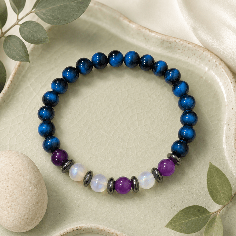 Lapis Lazuli & Tiger's Eye Stretch Bracelet with Amethyst Beads
